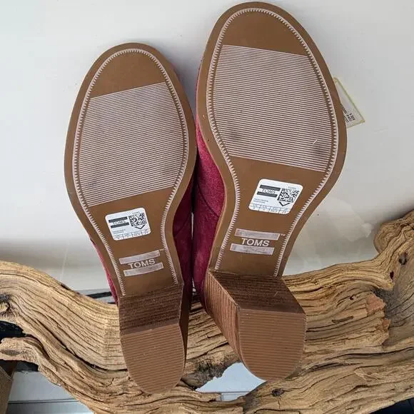 TOMS Lunata Oxblood Suede Booties Block Heel Lace Up Ankle Boots Size 6 - Picture 6 of 9